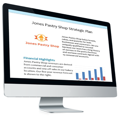 Jones Pastry Shop Strategic Plan on computer monitor