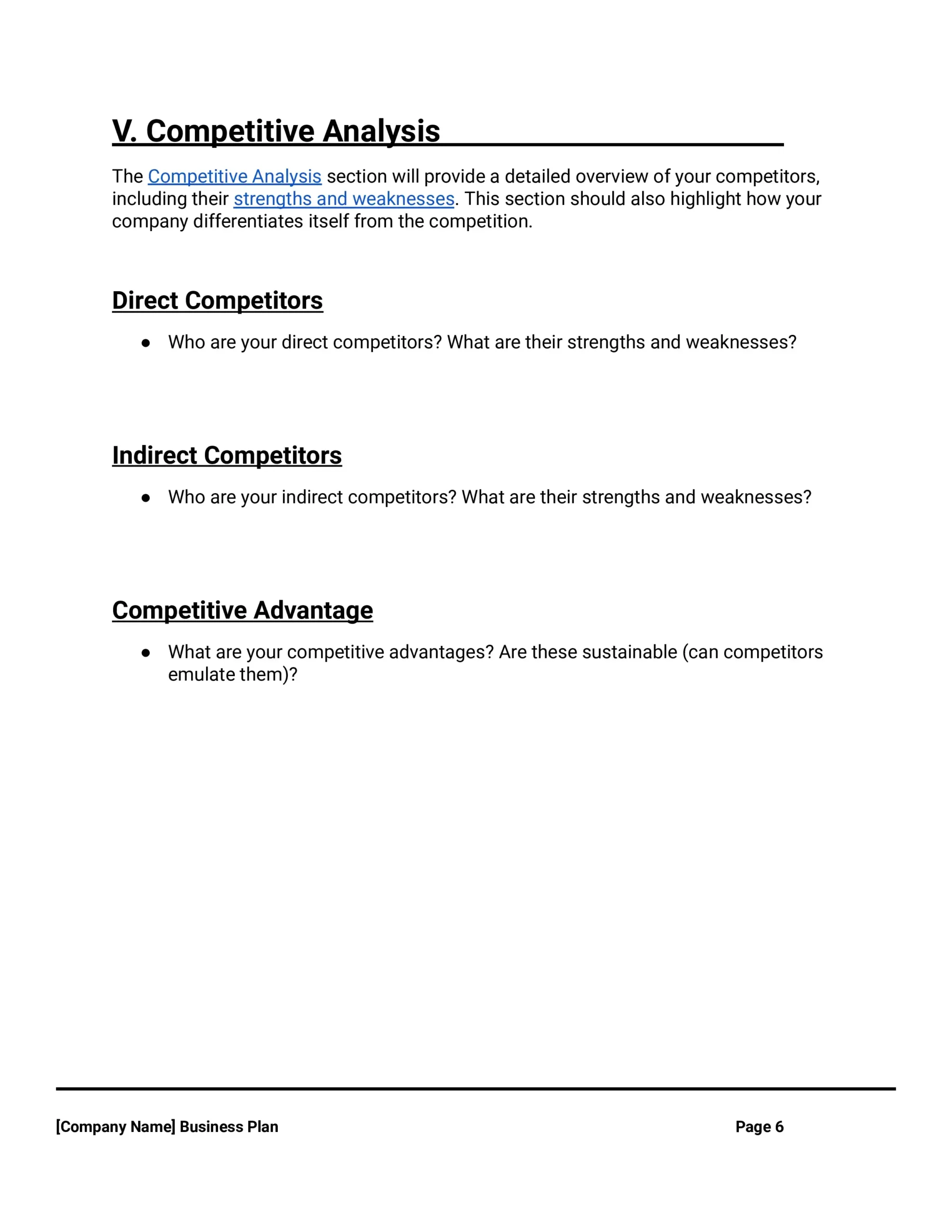 competitive analysis business plan